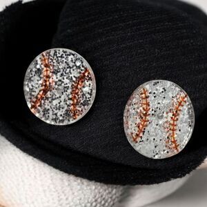 Baseball Earrings Silver Glitter Acrylic Pierced Post Sports Mom Fan Jewelry New